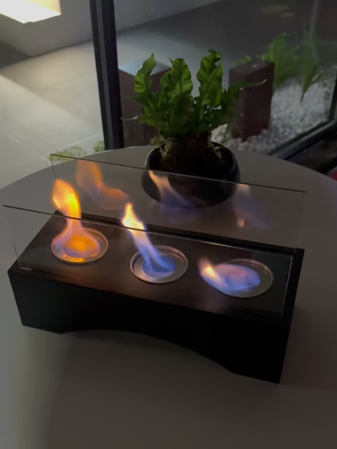 FlameLoom | Vintage tafelhaard – Echte ethanolvlammen